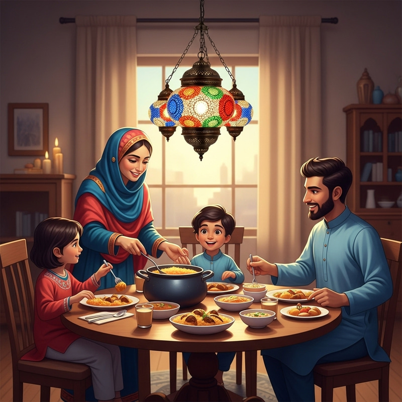 Joyful Family Mealtime with Traditional South Asian Cuisine Joyful Family Mealtime with Traditional South Asian Cuisine
