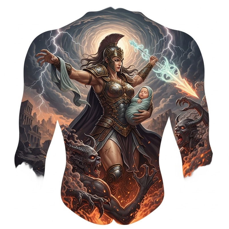 Mythological Female Character Tattoo Design: Protector of Strength