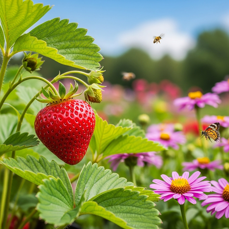 Fresh Strawberry in Garden Setting