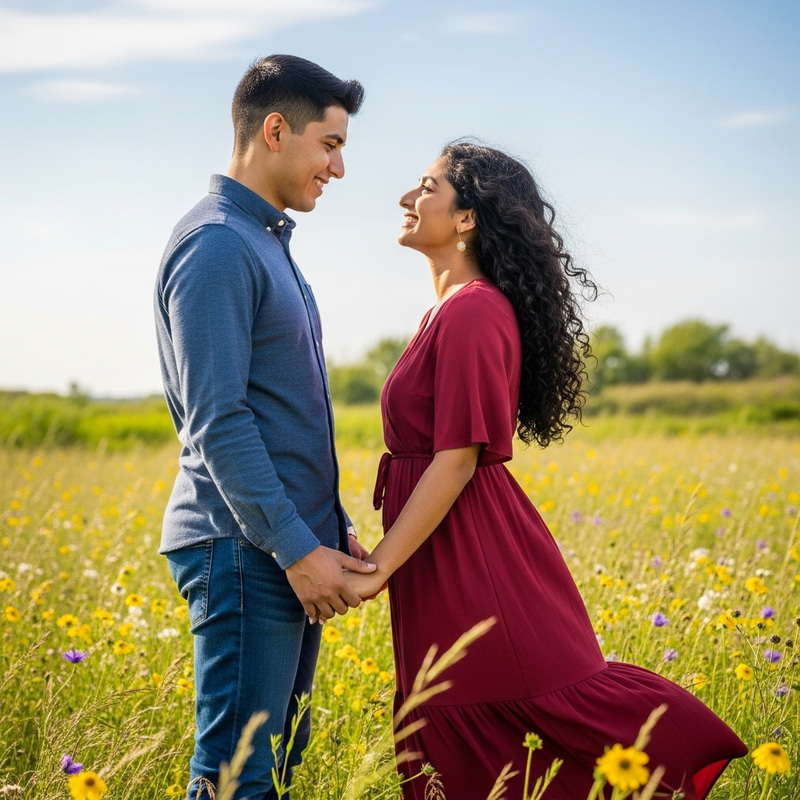 Cute Couple in a Sunny Meadow Cute Couple in a Sunny Meadow