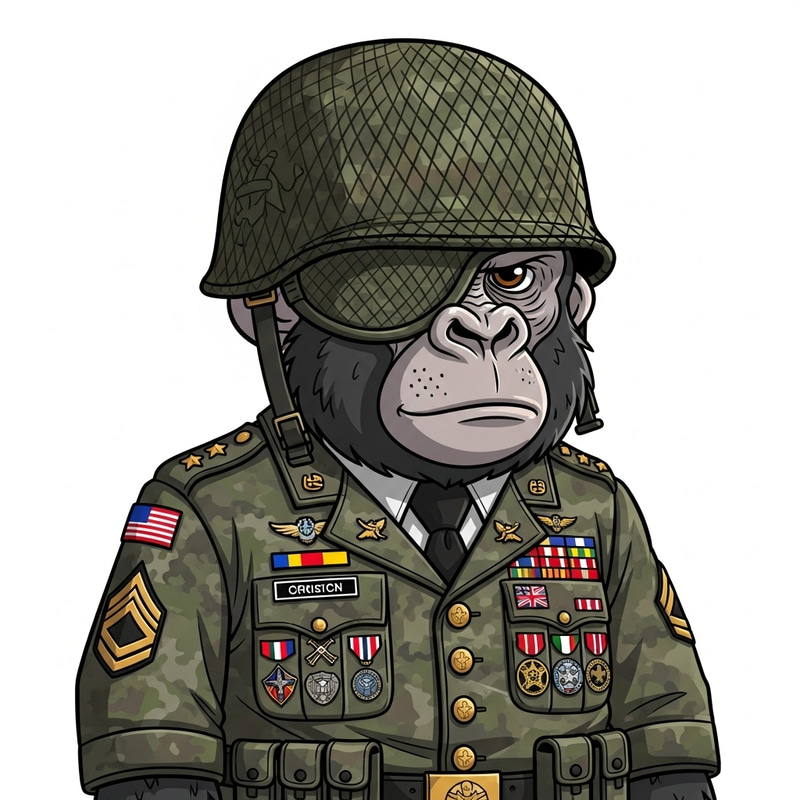 Adorable Cartoon Gorilla in Military Uniform
