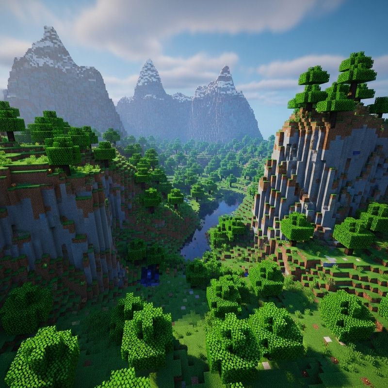 Majestic Minecraft Landscape with Mountains & Valley Majestic Minecraft Landscape with Mountains & Valley