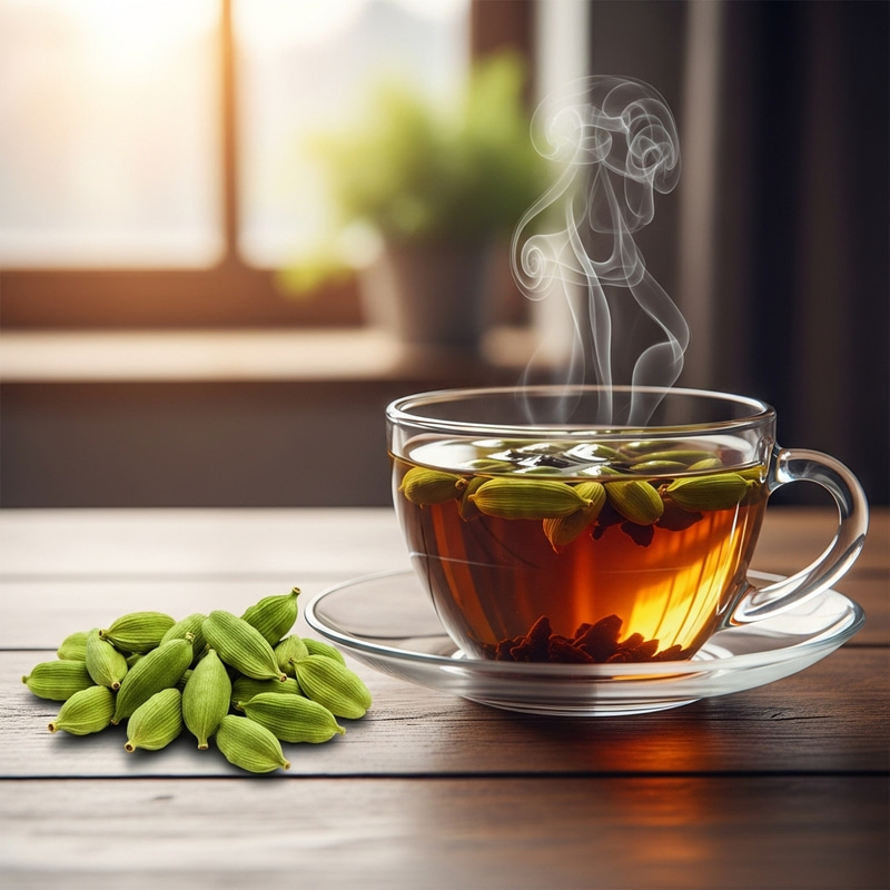 Delicious Cardamom Tea on Wooden Table