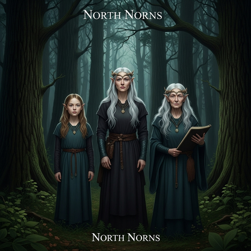 North Norns: Realistic Depiction of Three Women in Dark Forest North Norns: Realistic Depiction of Three Women in Dark Forest