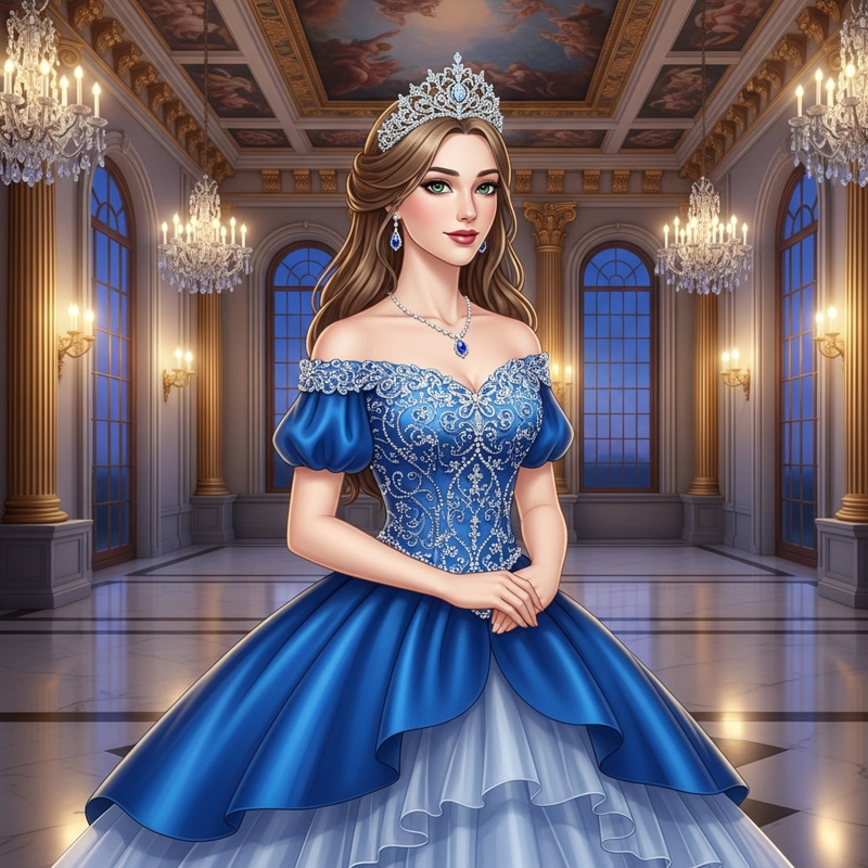 Majestic Princess with Lush Lashes in Elegant Ballgown