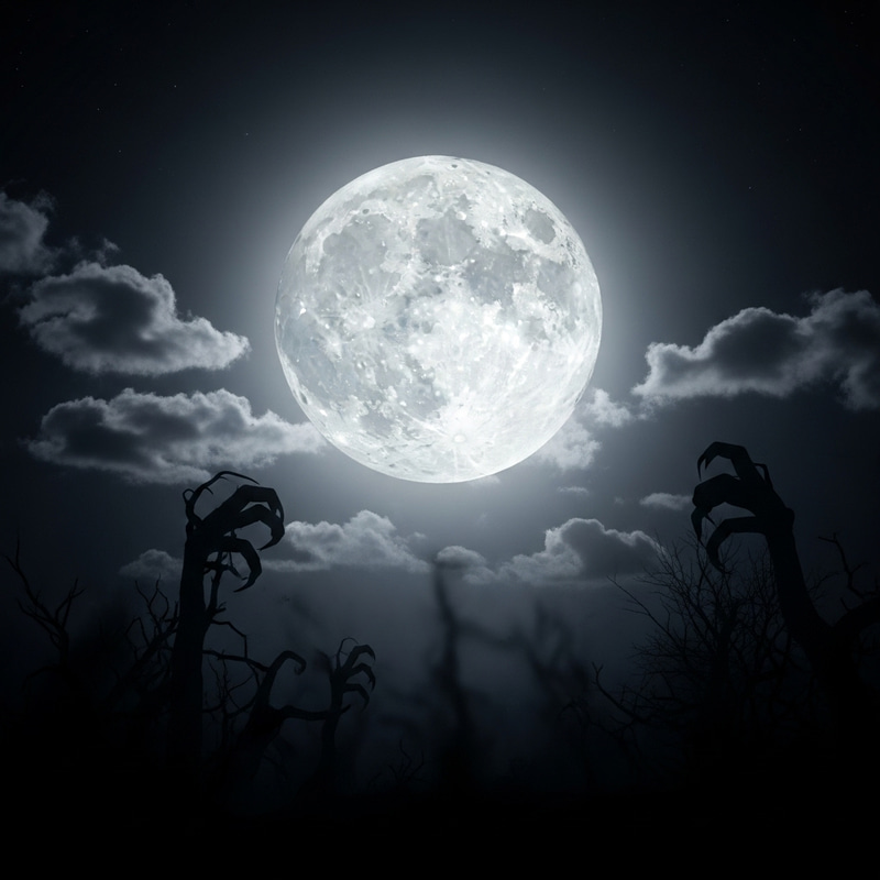 Creepy Moon Casting Eerie Shadows in Night Sky Creepy Moon Casting Eerie Shadows in Night Sky