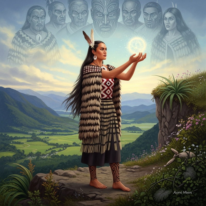 Graceful Maori Princess Admiring Nature's Splendor