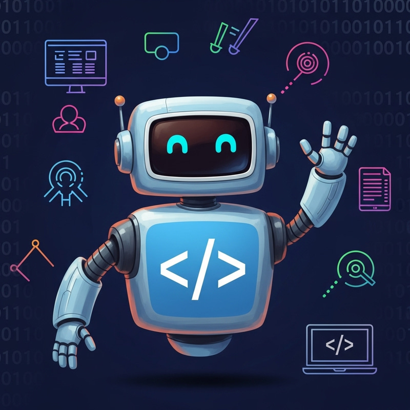 Friendly Coding Bot Helper with React Logo - Engaging Digital Art Friendly Coding Bot Helper with React Logo - Engaging Digital Art