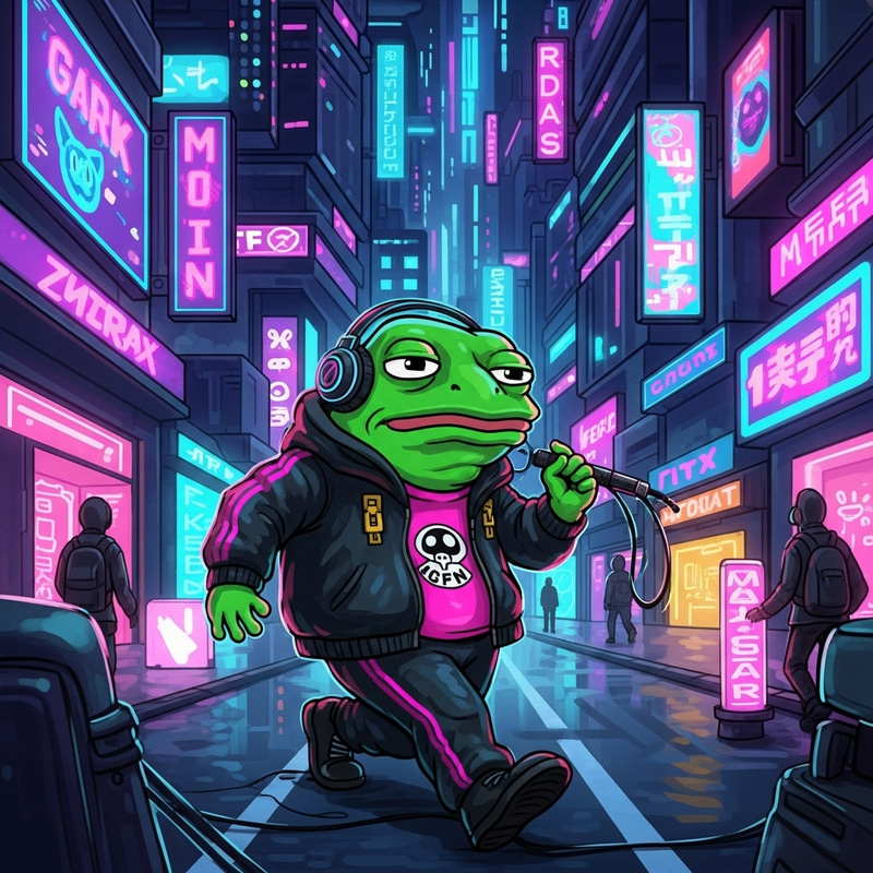 Pepe the Frog in Vibrant Metaverse - Cyberpunk Pop Art Pepe the Frog in Vibrant Metaverse - Cyberpunk Pop Art