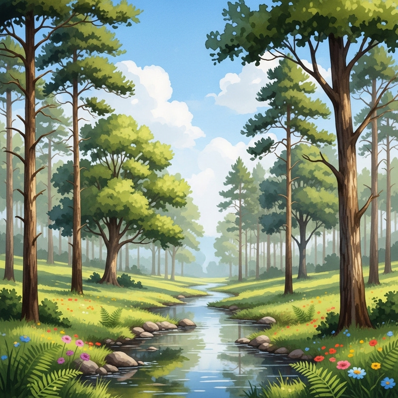 Serene Watercolor Forest Landscape Art Serene Watercolor Forest Landscape Art