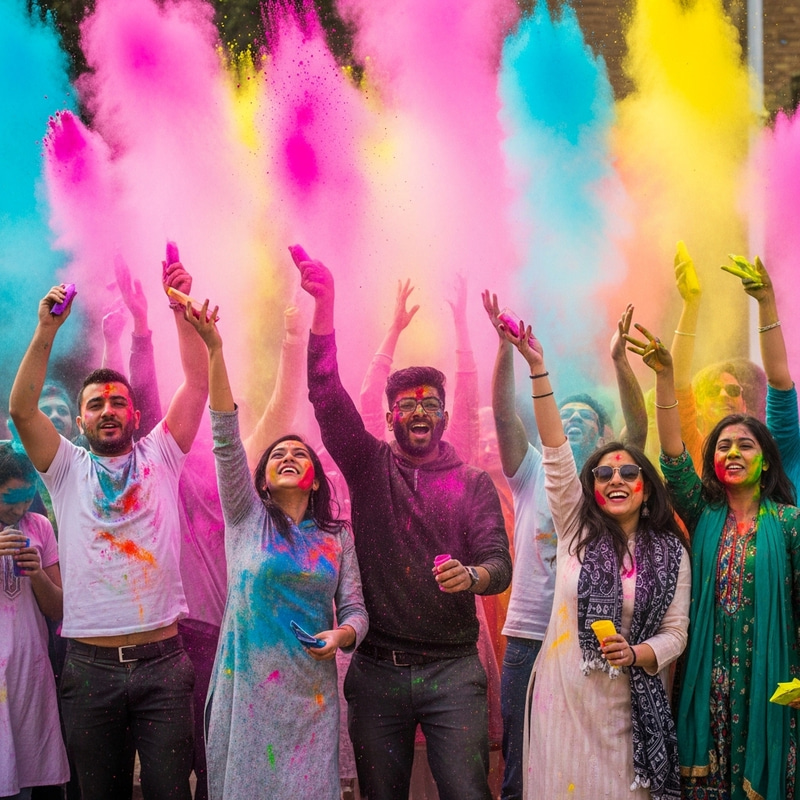 Vibrant Holi Celebration with Diverse Participants Vibrant Holi Celebration with Diverse Participants