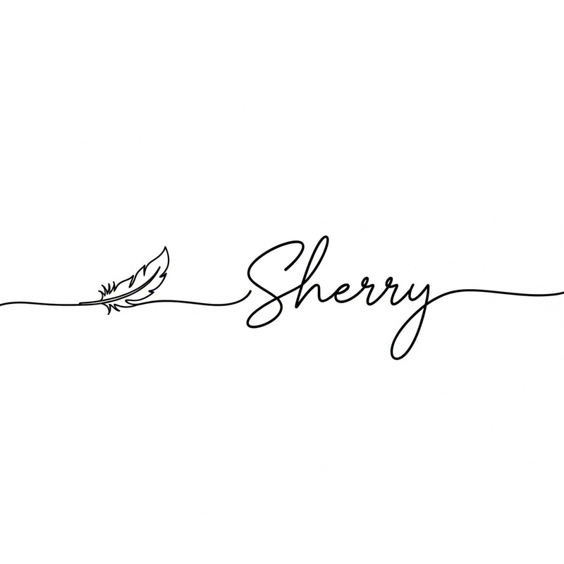 Elegant Feather Signature 'Sherry' on White Canvas Elegant Feather Signature 'Sherry' on White Canvas