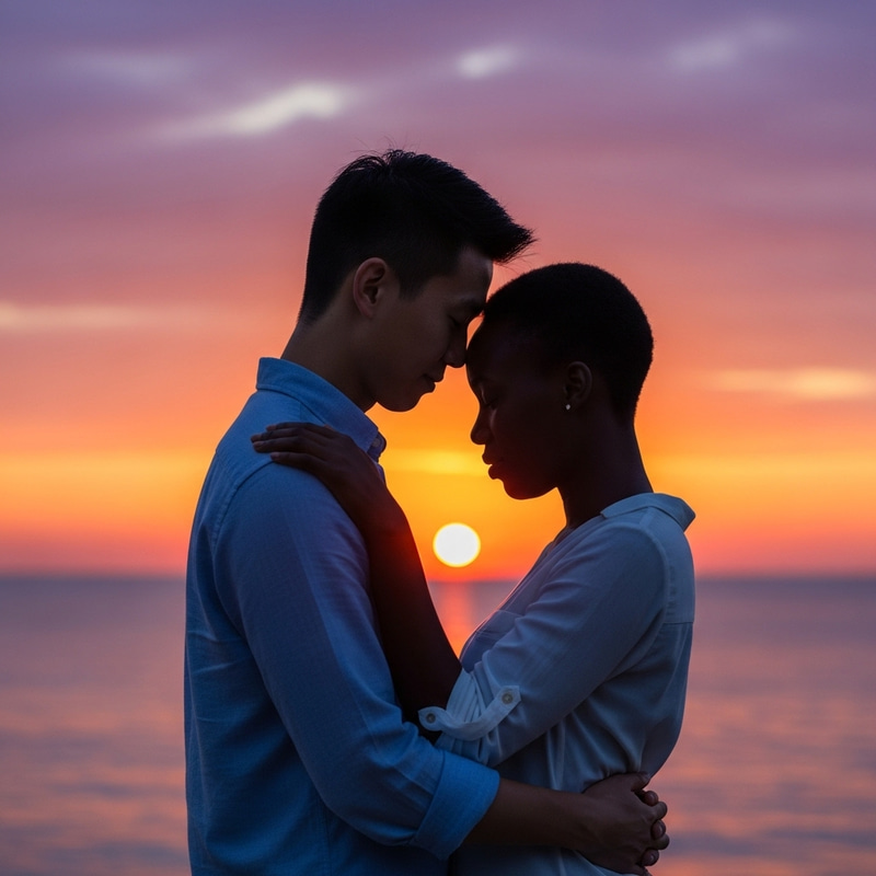 Majestic Sunset Embrace: Tranquil Summer Love Story