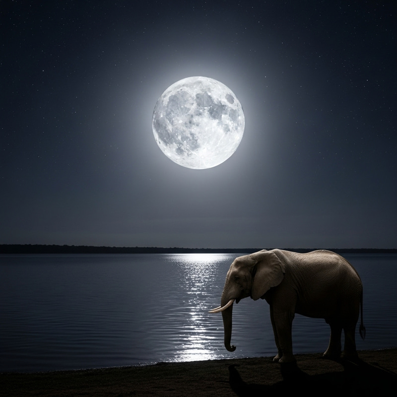Majestic Elephant by Tranquil Moonlit Water Majestic Elephant by Tranquil Moonlit Water