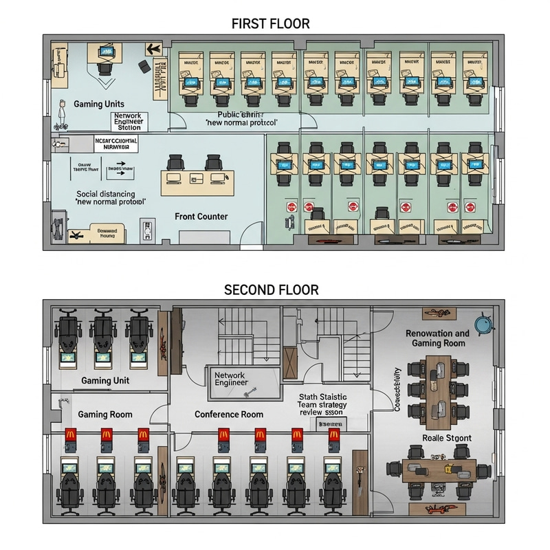Net Café Floor Plan: Professional eSports Team Setup & Conference Area Net Café Floor Plan: Professional eSports Team Setup & Conference Area