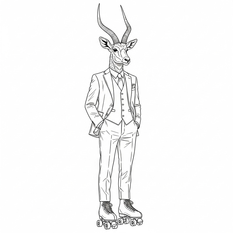 Furry Antelope in Tailored Suit & Roller Skates Line Art Furry Antelope in Tailored Suit & Roller Skates Line Art