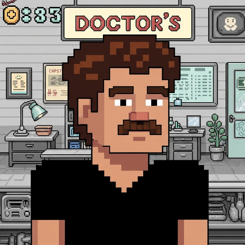 8-Bit Retro Video Game Character in Pixelated Office