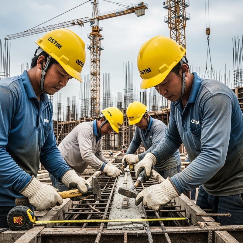 Realistic Illustration of OSTIM Construction Workers in Yellow Hardhats Realistic Illustration of OSTIM Construction Workers in Yellow Hardhats