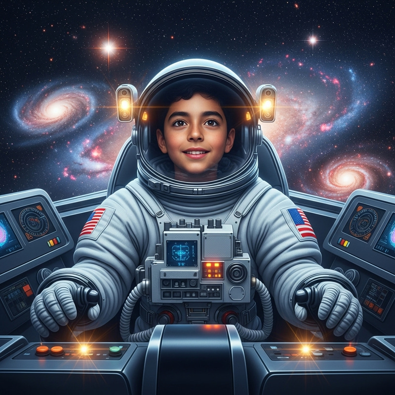 Exciting Journey: Young Hispanic Boy's Adventure in a Futuristic Spaceship Exciting Journey: Young Hispanic Boy's Adventure in a Futuristic Spaceship
