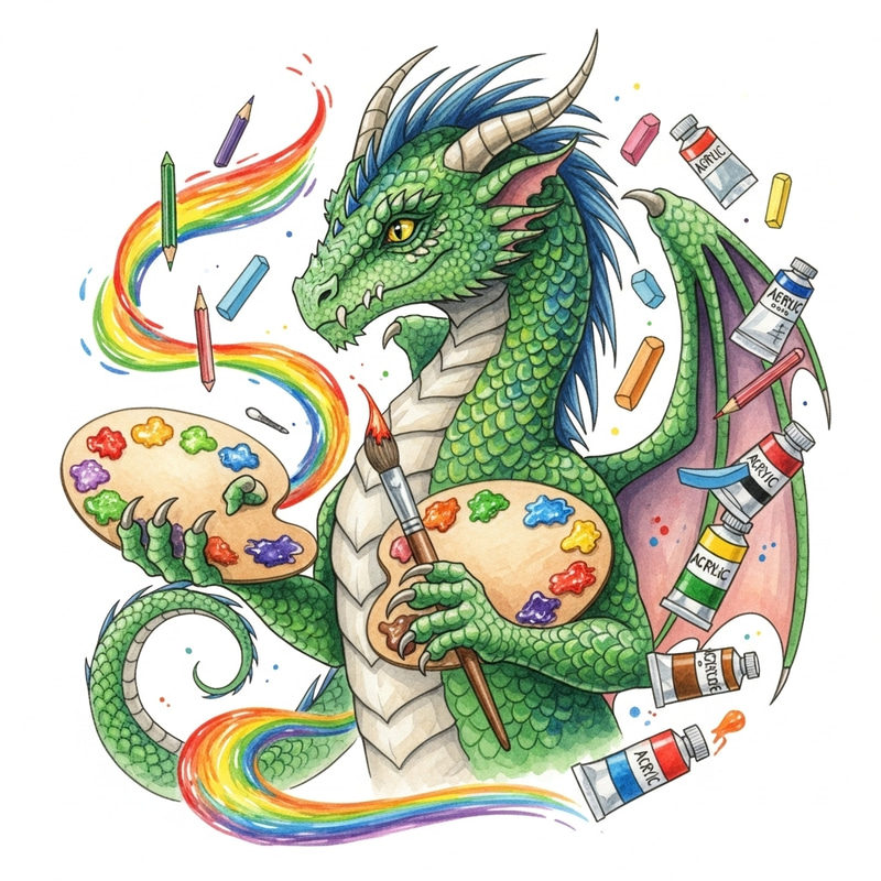 Dragon with Artistic Materials | Vibrant Watercolor Painting Dragon with Artistic Materials | Vibrant Watercolor Painting