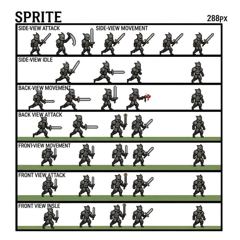 D&D Pixel Art Character Sprite Sheet | 160x288px 9-Row Animation D&D Pixel Art Character Sprite Sheet | 160x288px 9-Row Animation