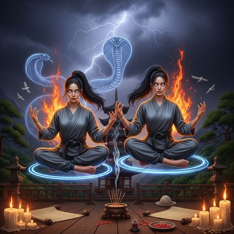 Levitating Devilish Meditation: Young American-Korean Women in Martial Arts Garb