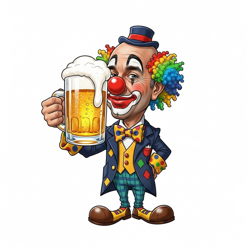 Prominent Italian Politician as Cheerful Clown Drinking Beer Prominent Italian Politician as Cheerful Clown Drinking Beer