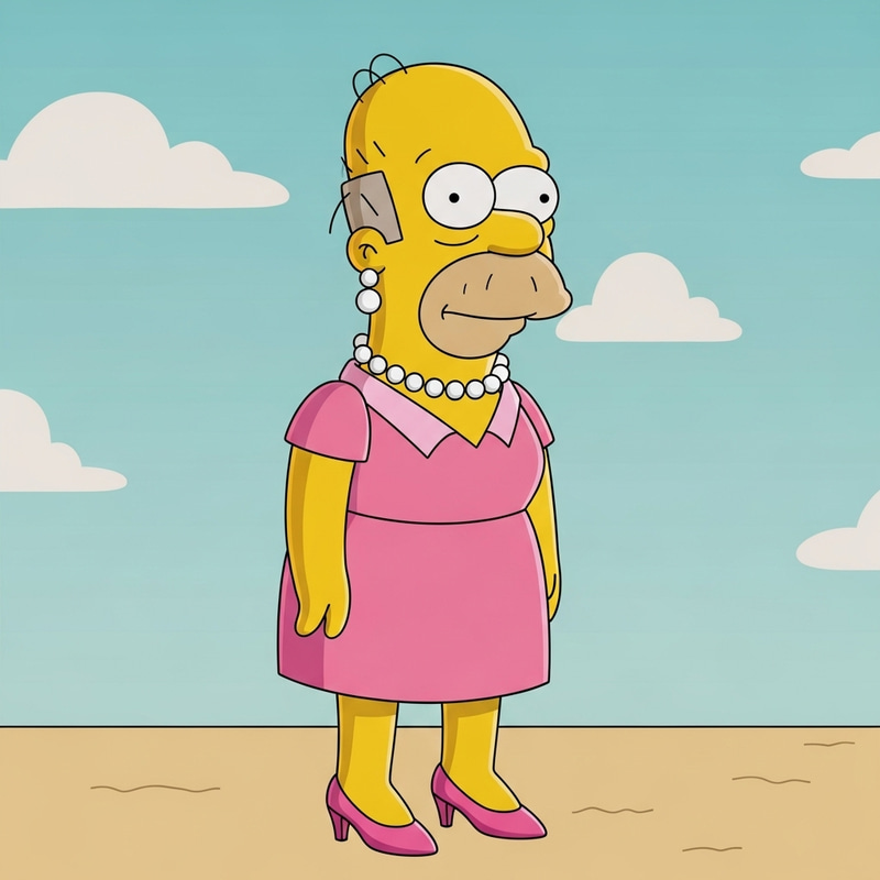 Homer Simpson Fem Version: Fun in Pink Dress Homer Simpson Fem Version: Fun in Pink Dress