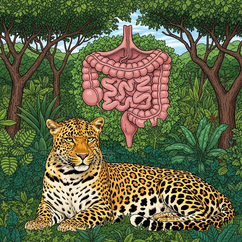 African Leopard and Colon in Detailed Illustration African Leopard and Colon in Detailed Illustration