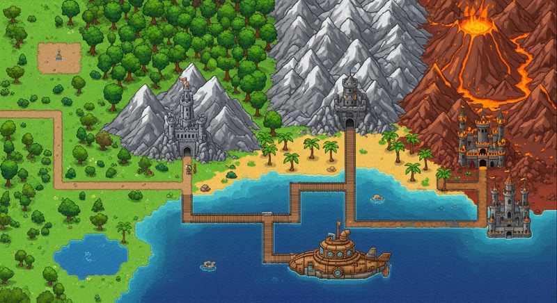 Pixel Art Adventure Scene - Aerial View Pixel Art Image Pixel Art Adventure Scene - Aerial View Pixel Art Image