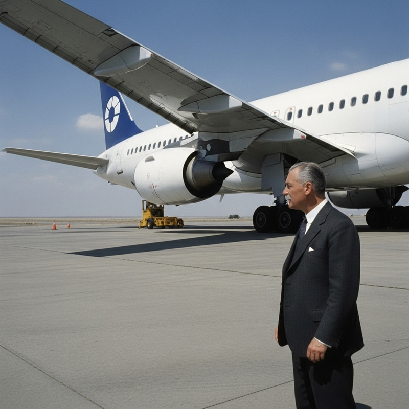 Atatürk 1999: Influential Figure Observing Modern Jet Airplane Atatürk 1999: Influential Figure Observing Modern Jet Airplane
