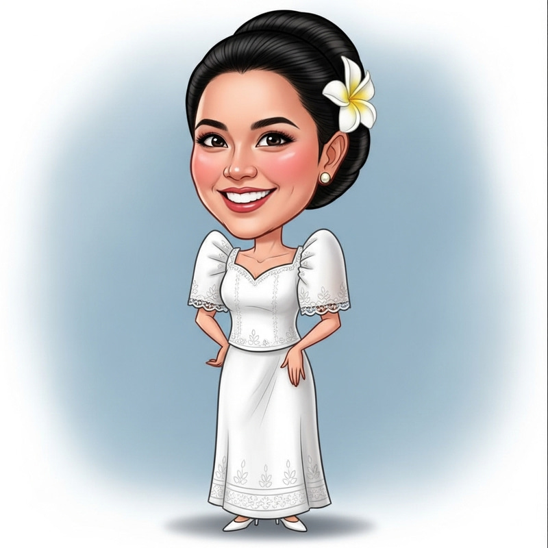 Elegant Filipiniana Dress Caricature of Female Character Elegant Filipiniana Dress Caricature of Female Character