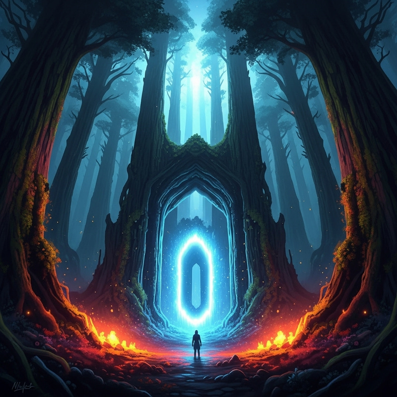 Enchanting Mystical Forest with Glowing Portal | Ancient Trees