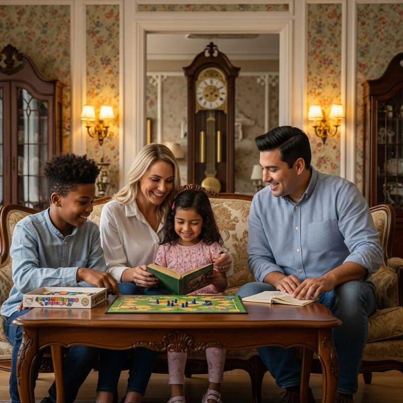 Happy Multicultural Family in Elegant Vintage Scene Happy Multicultural Family in Elegant Vintage Scene