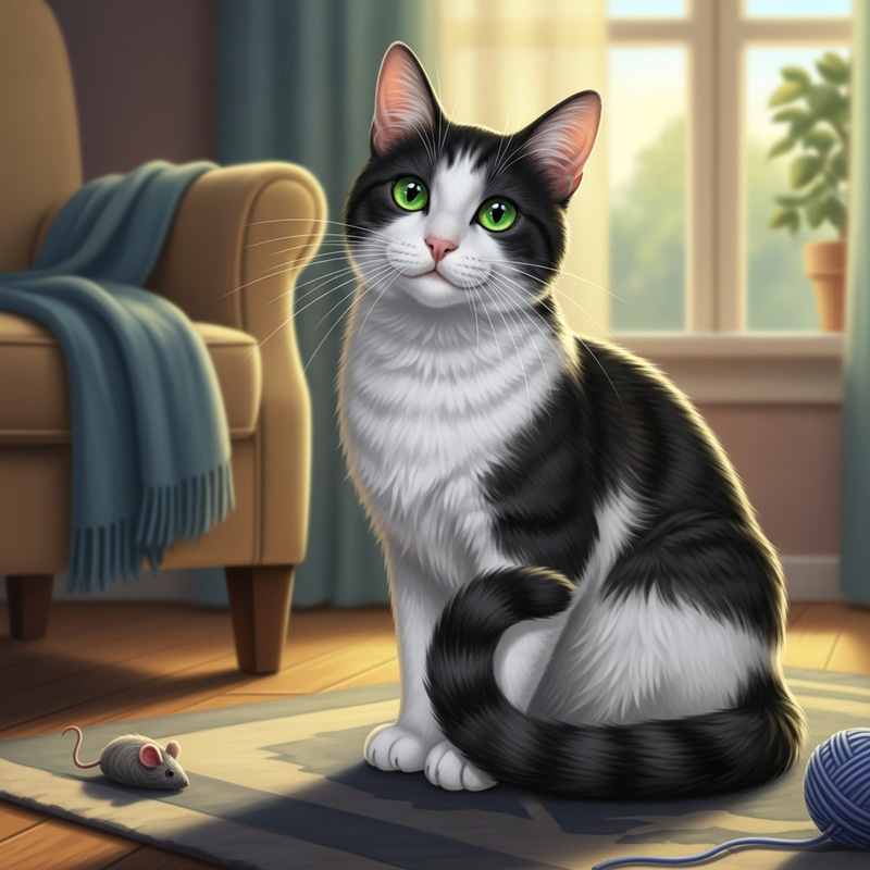 Detailed Image of a Domestic Cat with Glossy Fur Coat