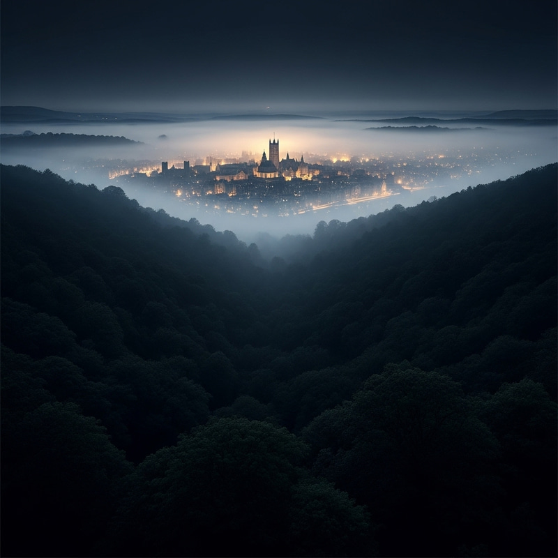 Magical Foggy Night in an Old English Cityscape Magical Foggy Night in an Old English Cityscape