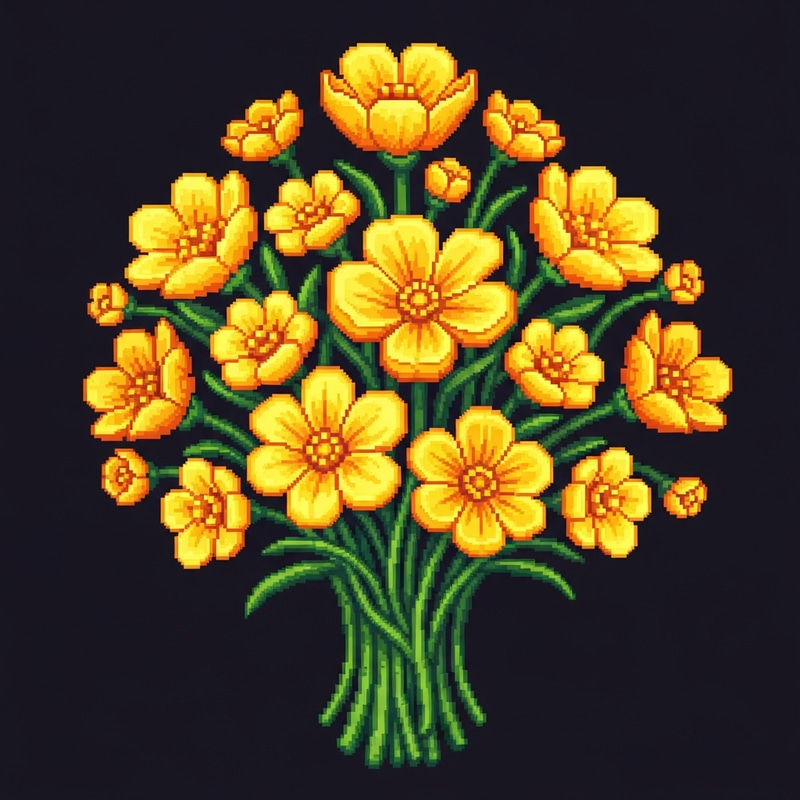 Vivid Yellow Pixel Art Bouquet