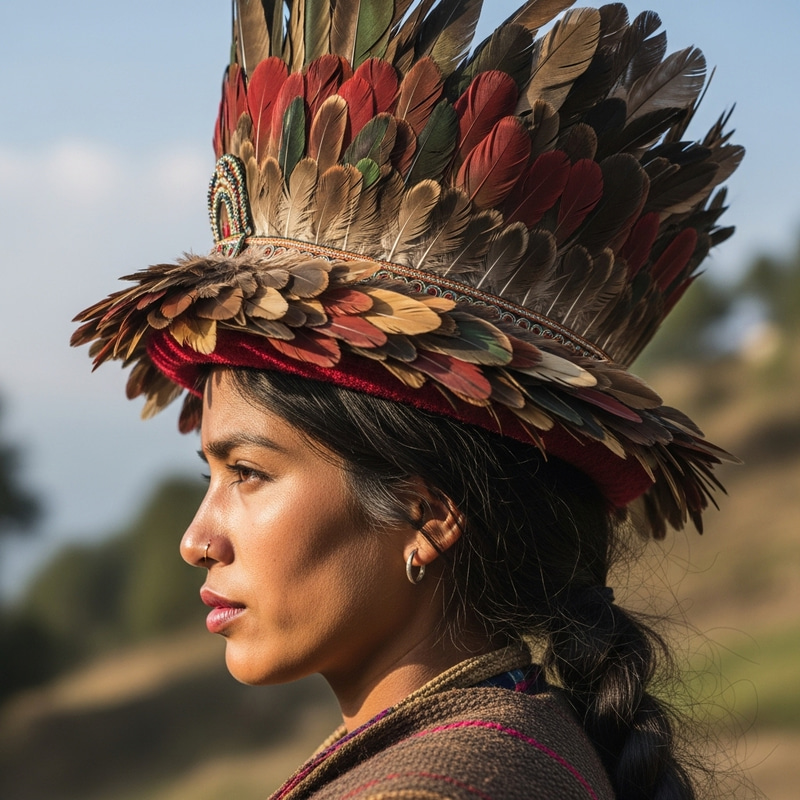 Woman Profile in Feathered Indian Hat