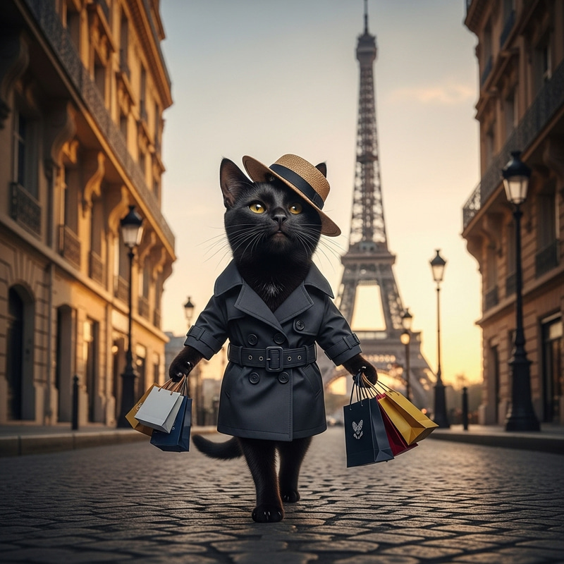 Stylish Cat Shopping in Paris | Eiffel Tower Adventure