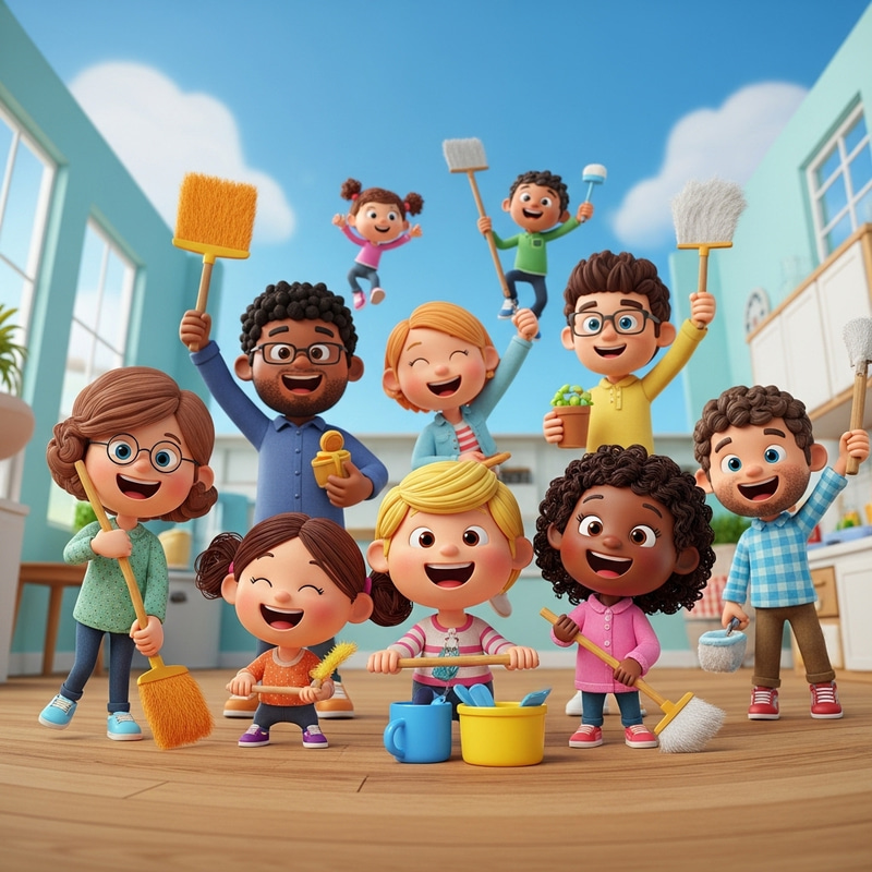 Lively Family Household Chores: Vibrant & Playful Bonding Moments Lively Family Household Chores: Vibrant & Playful Bonding Moments