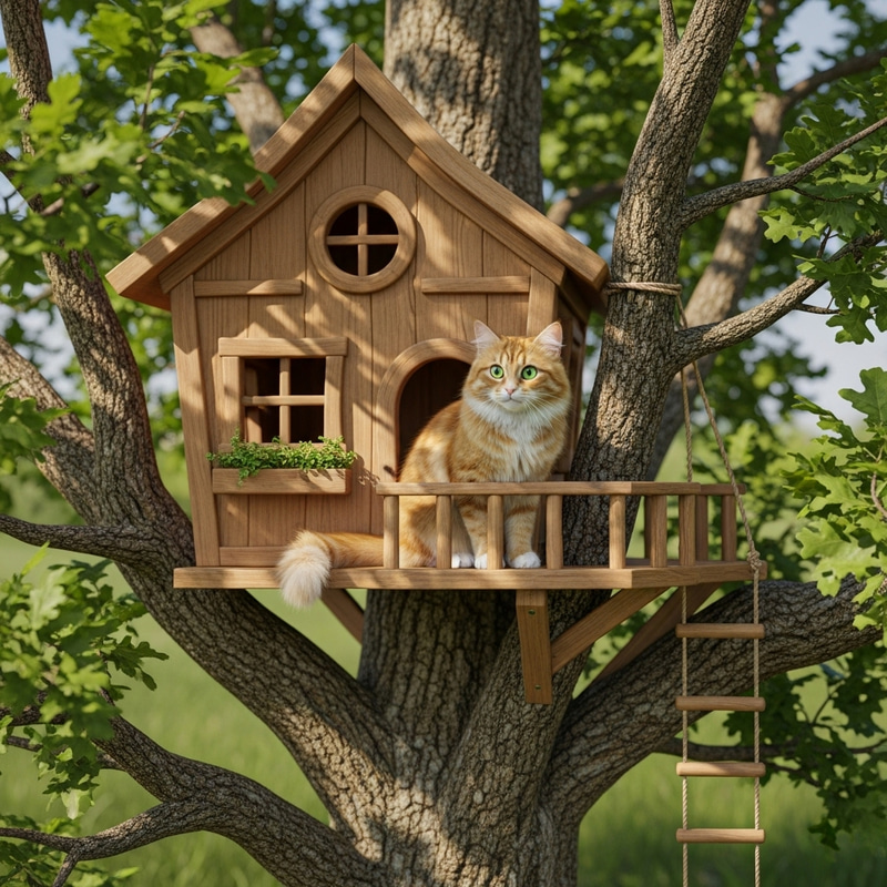 Cat in Enchanting Treehouse - Embracing Nature's Charm
