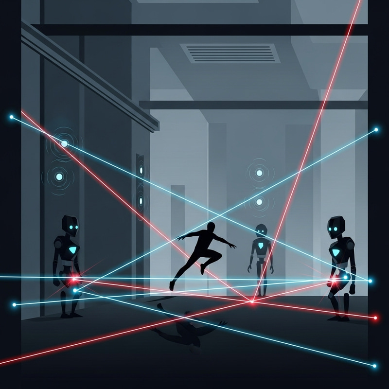 Advanced Security Systems, Minimalist Style, Thrilling Action Scene Advanced Security Systems, Minimalist Style, Thrilling Action Scene