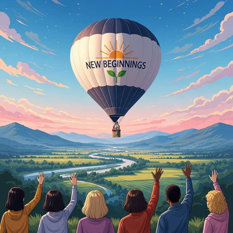 New Beginnings Hot Air Balloon Ascending in Vibrant Sky New Beginnings Hot Air Balloon Ascending in Vibrant Sky