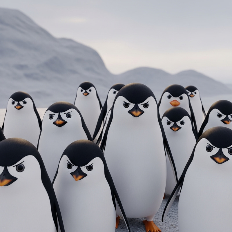 Angry Penguins: A Group of Penguins Displaying Emotions Angry Penguins: A Group of Penguins Displaying Emotions