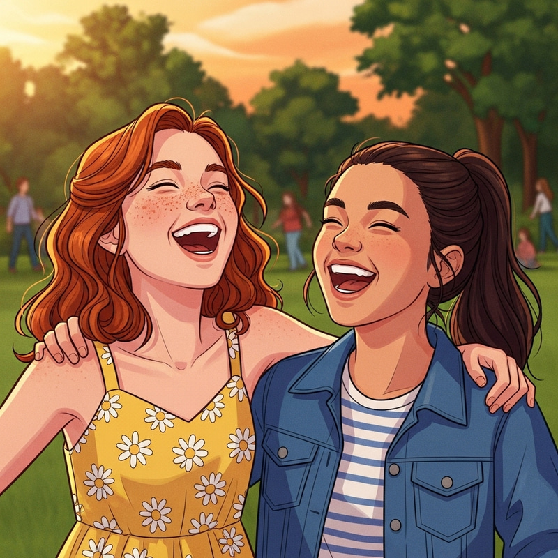 Red Head Best Friends Laughing Drawing | Youthful Friendship Art Red Head Best Friends Laughing Drawing | Youthful Friendship Art