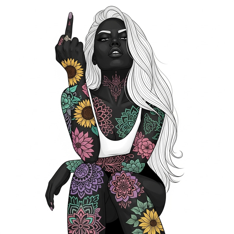 Powerful Rebellious Woman with Tattoos and Edgy Style