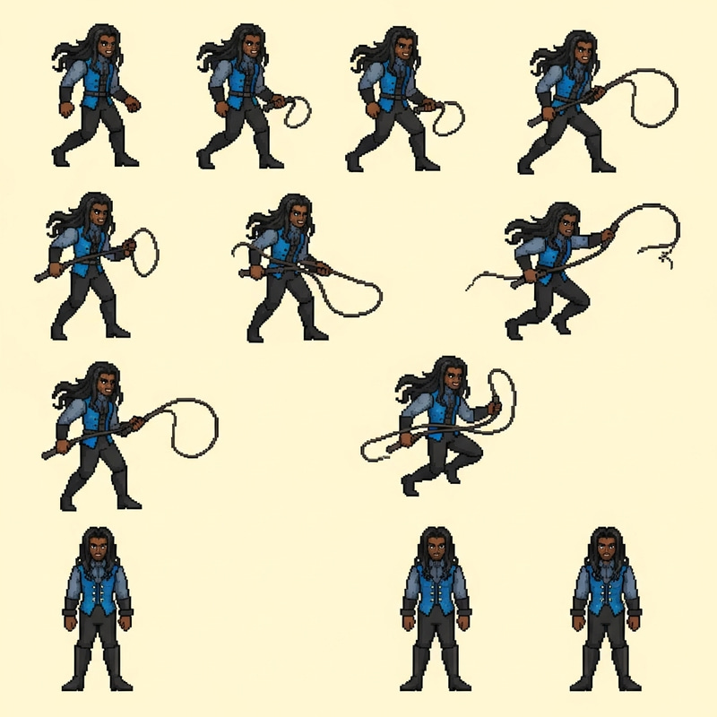 Dynamic Pixel Art Vampire Hunter Character Sprite Sheet
