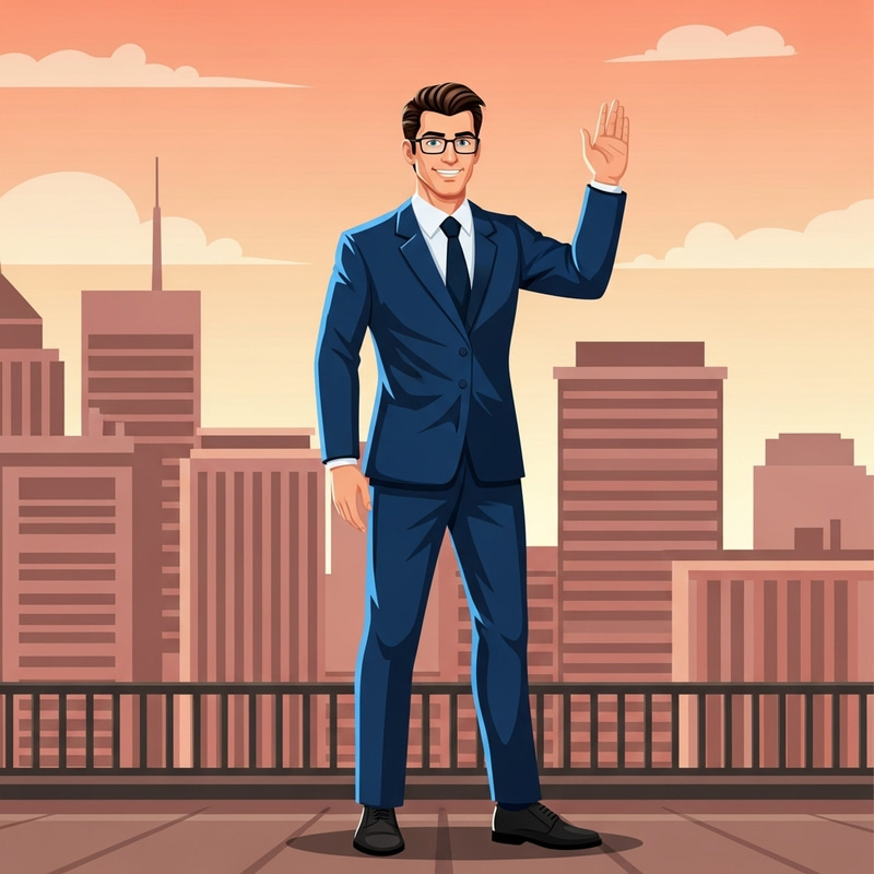 Confident Caucasian Man in Blue Suit with Glasses