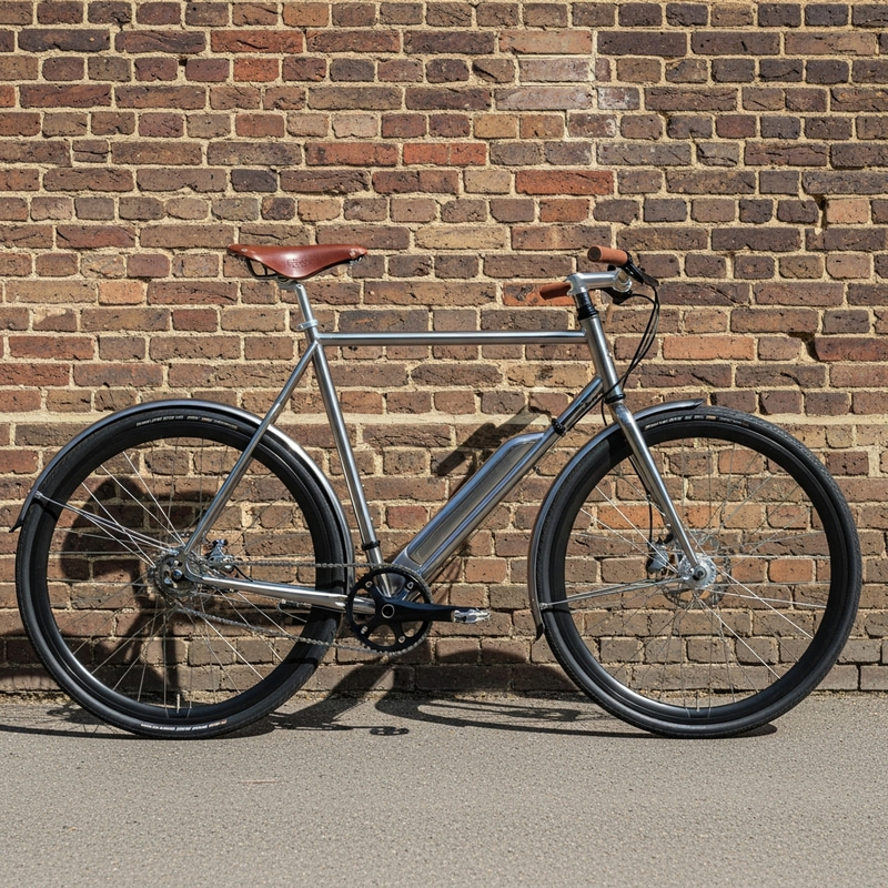 Metallic Silver Bike by Rustic Brick Wall Metallic Silver Bike by Rustic Brick Wall