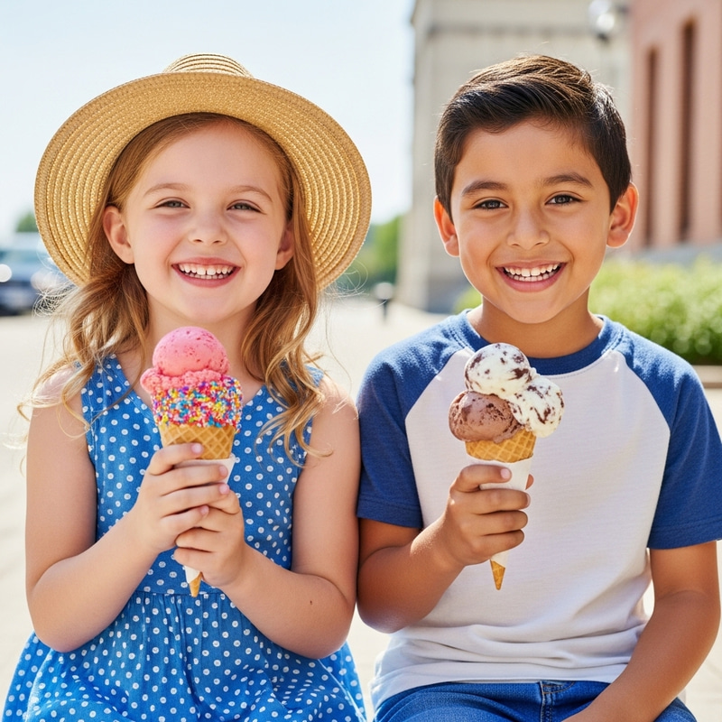 Summer Joy: Kids Delighting in Ice Cream Treats Under the Sun Summer Joy: Kids Delighting in Ice Cream Treats Under the Sun